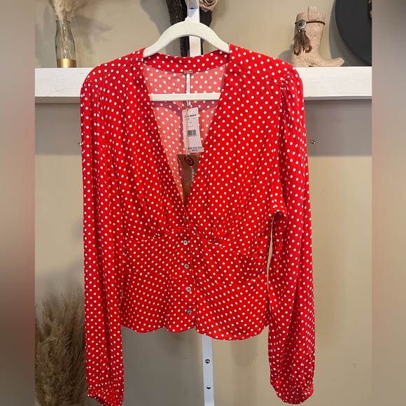 NWT Free People Love Street Polka Dot Blouse - Picture 5 of 9